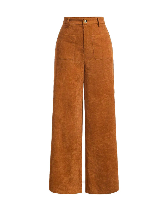 All-Season High Waist Wide-Leg Trousers for Women – Button Front & Pockets