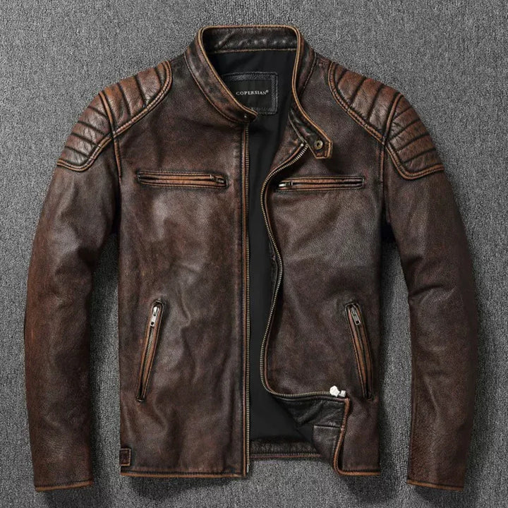 Real Cowhide & Fur Bomber Leather Jacket-HighTouch