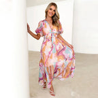 Boho Puff-Sleeve Maxi Dress – Printed, Waist-Trimming & Effortless Holiday Style