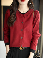 Spring Knit Patchwork Cardigan Lightweight O‑Neck Long Sleeve Sweater for Women-HighTouch