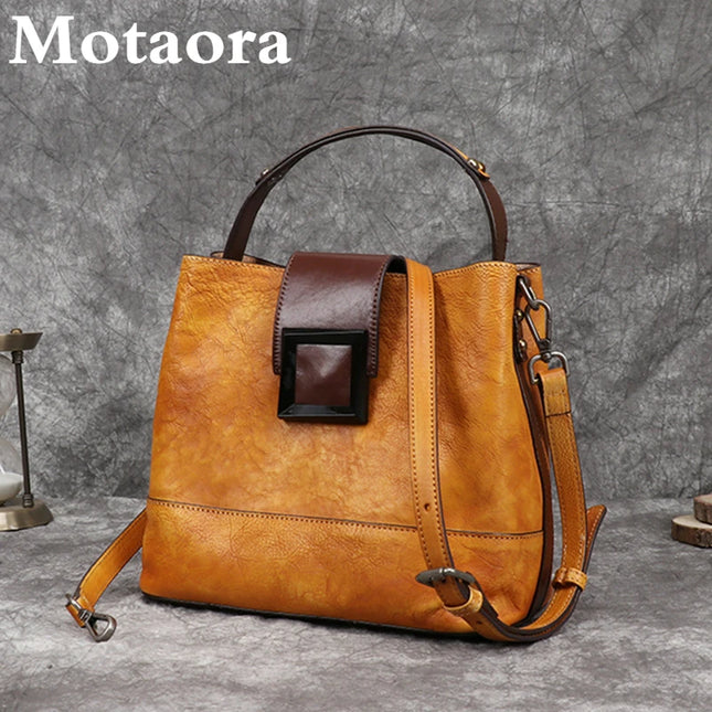 Top-Grain Leather Bucket Bag for Women ‒ Handmade Designer Office & Travel Purse