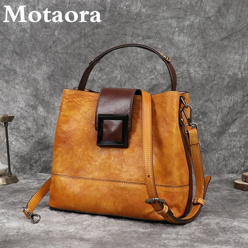 Top-Grain Leather Bucket Bag for Women ‒ Handmade Designer Office & Travel Purse-HighTouch
