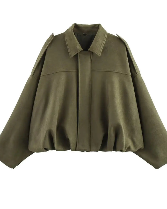 Oversized Suede Bomber Jacket
