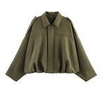 Women Oversized Suede Bomber Jacket Casual Zip Up-HighTouch