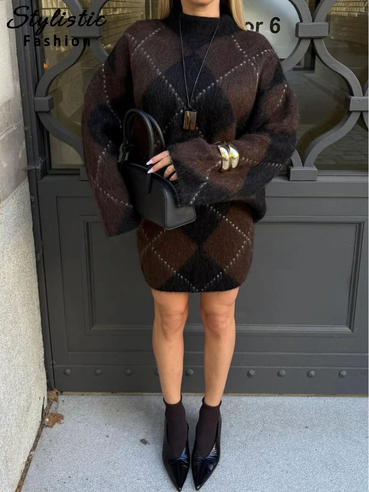 Women’s Argyle Knit Skirt Set-HighTouch