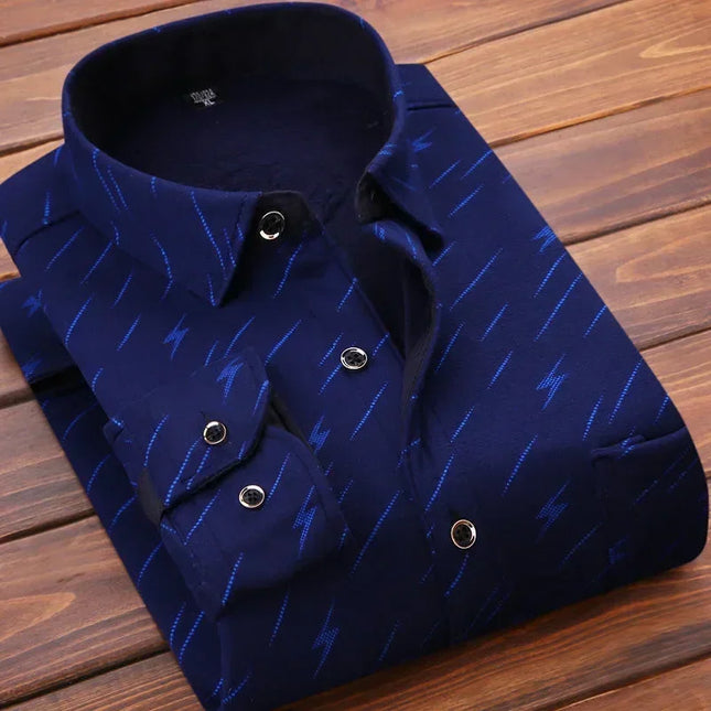 Men’s Winter Plaid Flannel Shirt – Fur Lined, Fleece‑Lined, Warm Casual Dress Shirt