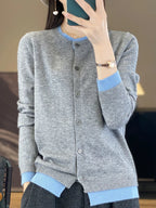 Spring Knit Patchwork Cardigan Lightweight O‑Neck Long Sleeve Sweater for Women-HighTouch