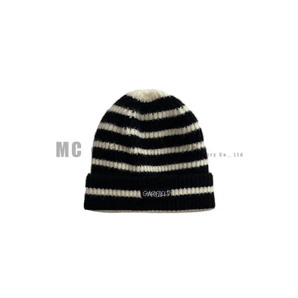 2025 Autumn/Winter Multi-Functional Solid Color Knitted Hat with Warm Hood and Striped Design