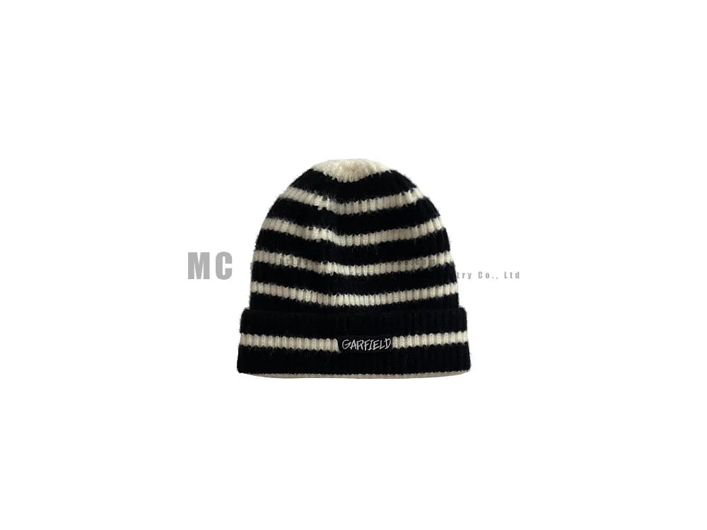 2025 Autumn/Winter Multi-Functional Solid Color Knitted Hat with Warm Hood and Striped Design