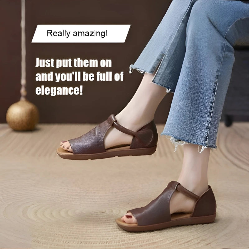 Women’s Retro Fish-Mouth Flat Sandals Casual Summer Slip-On Shoes-HighTouch