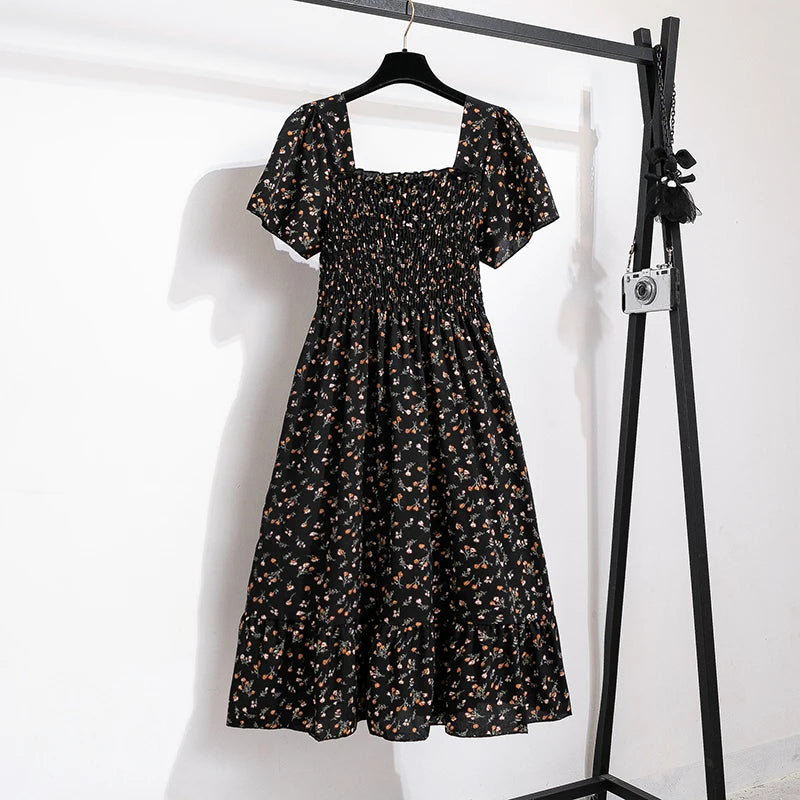Floral Chiffon Midi Dress-HighTouch