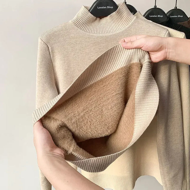 Fleece Half-Turtleneck Sweater – Cozy Knit Pullover for Autumn & Winter
