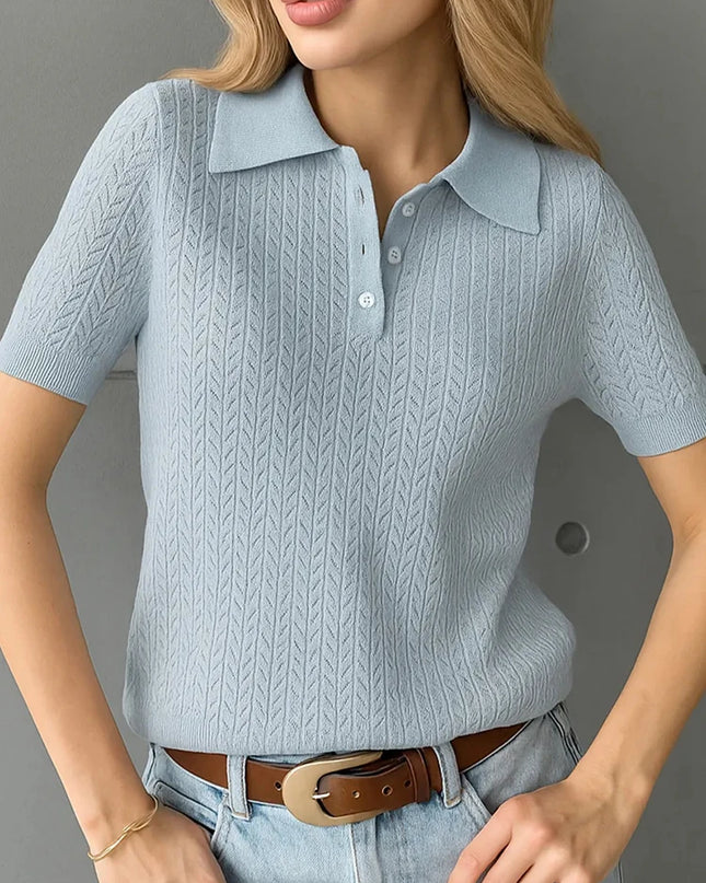 Tornova Loose Knit Polo Tee – Summer Casual Women's Top