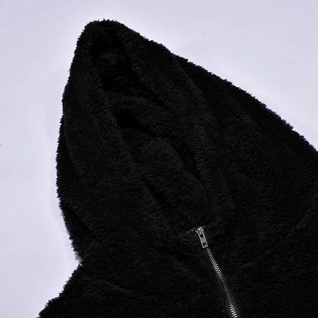 Solid Colour Zipped Fleece Hoodie Men