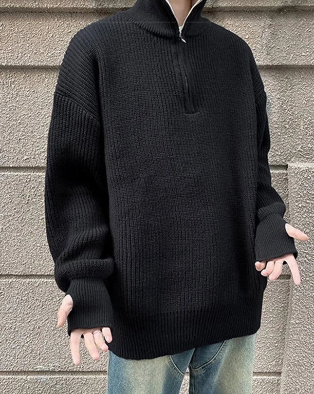 Y2K Half-Zip Stand-Up Collar Pullover Sweater Men
