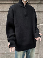 Y2K Half-Zip Stand-Up Collar Pullover Sweater Men-HighTouch