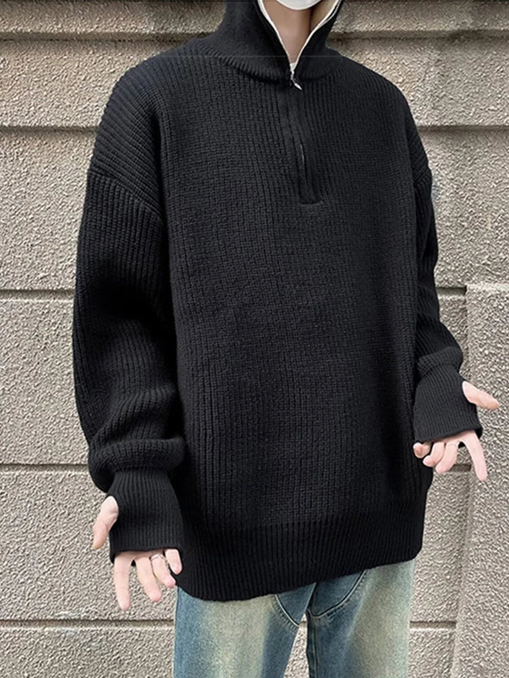 Y2K Half-Zip Stand-Up Collar Pullover Sweater Men-HighTouch