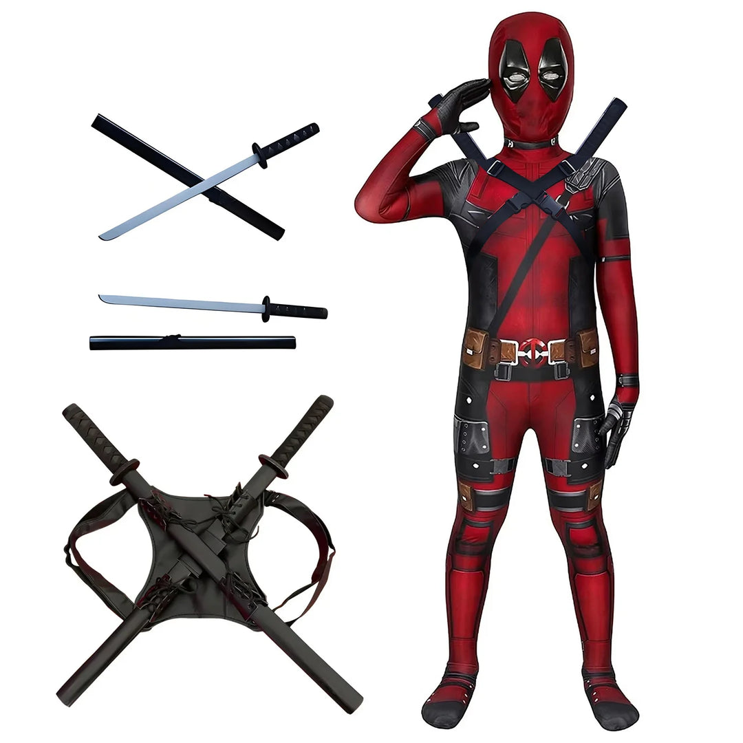 High Quality Deadpool Costume Halloween Cosplay Costume Deadpool Suit Jumpsuit deadpool Costume Carnival Festival Gift Sword Set