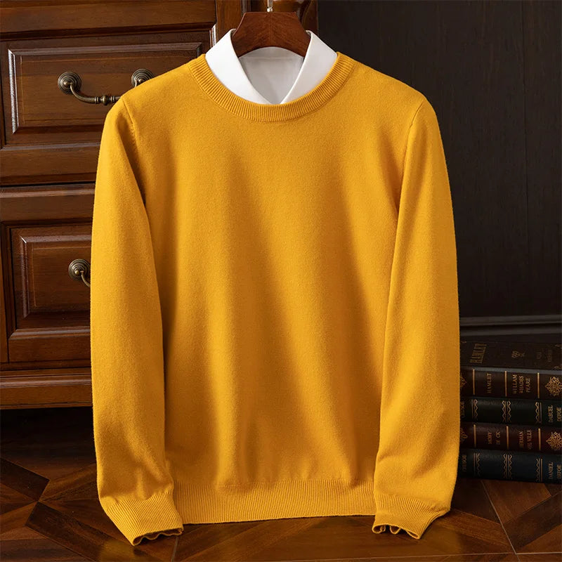 Men’s Merino Wool Sweater Premium Long Sleeve Knit Pullover-HighTouch