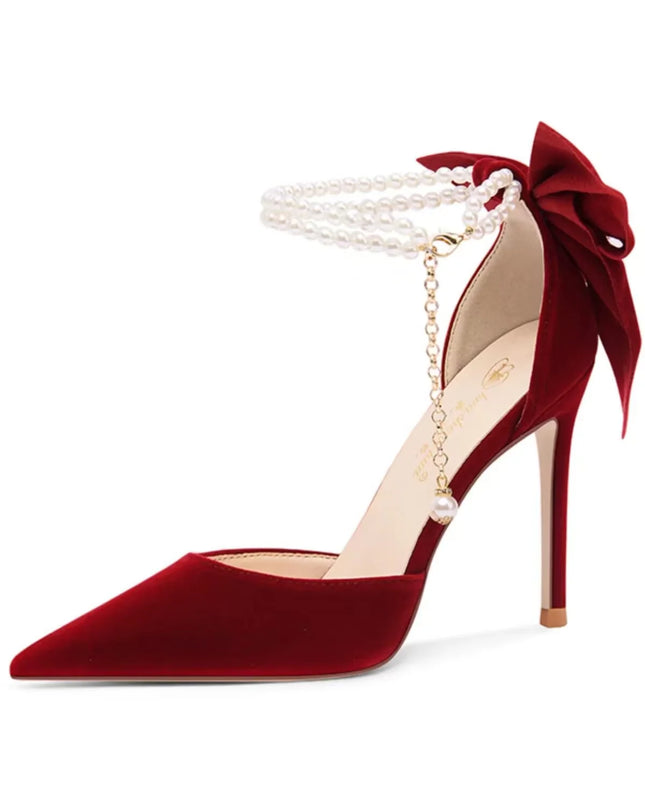 Luxury Butterfly Pearl Pointed Toe High Heel Pumps