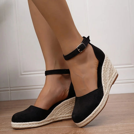Suede Ankle-Strap Espadrille Wedges Sandals Women