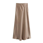 Women’s Satin High Waist Midi Skirt – Elegant Summer Office Skirt-HighTouch