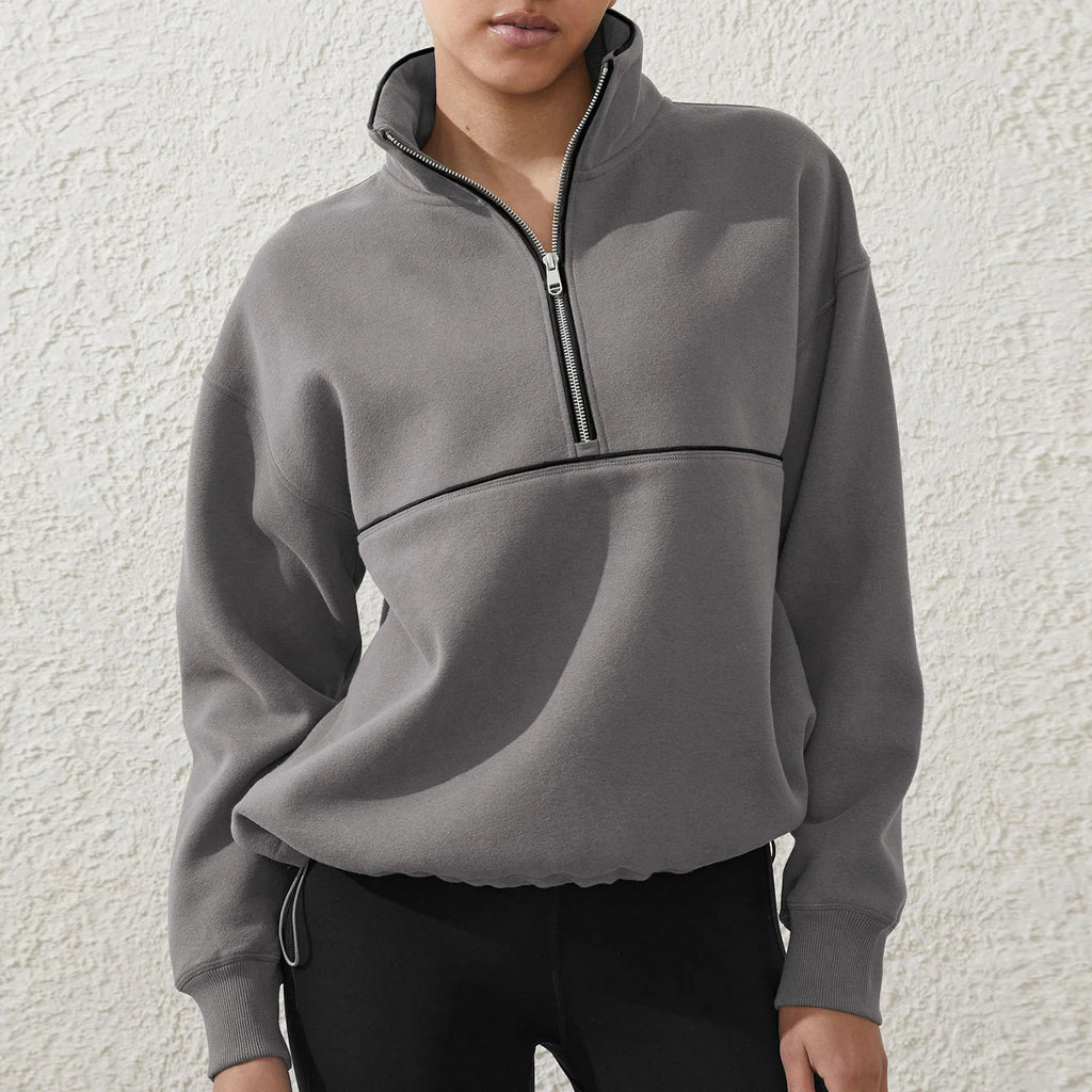 Colour-Block Half-Zip Pullover Sweatshirt – Loose Streetwear Long Sleeve