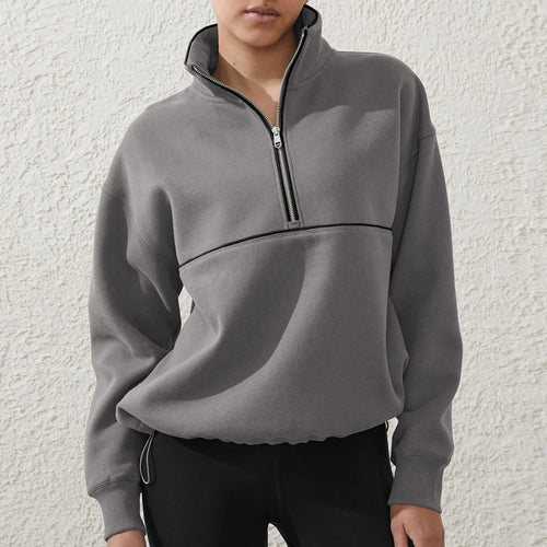 Colour-Block Half-Zip Pullover Sweatshirt – Loose Streetwear Long Sleeve-HighTouch