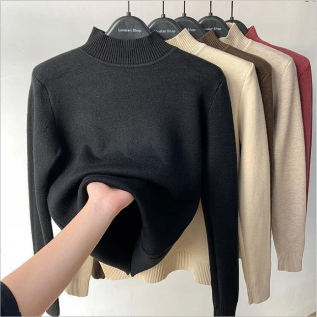 Fleece Half-Turtleneck Sweater – Cozy Knit Pullover for Autumn & Winter
