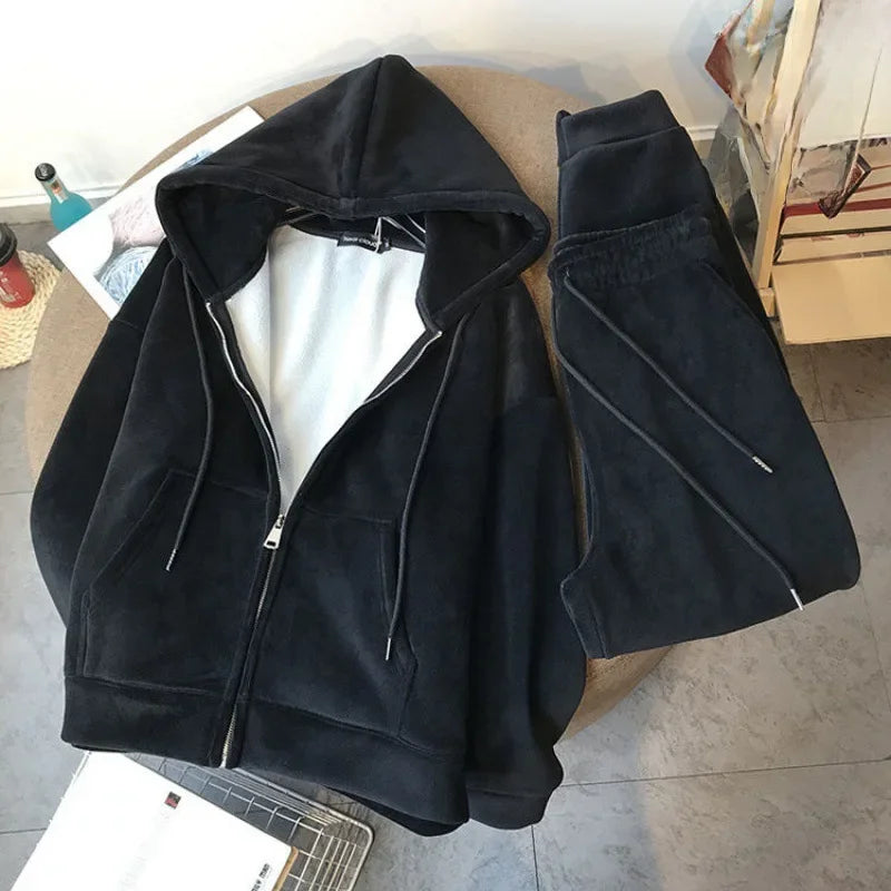 Women’s Fleece-Lined Zip-Up Lounge Set-HighTouch