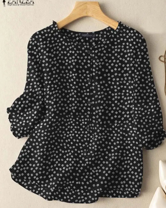 ZANZEA Floral Tunic Blouse – 3/4 Sleeve Printed Shirt for Women