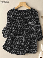 ZANZEA Floral Tunic Blouse – 3/4 Sleeve Printed Shirt for Women-HighTouch