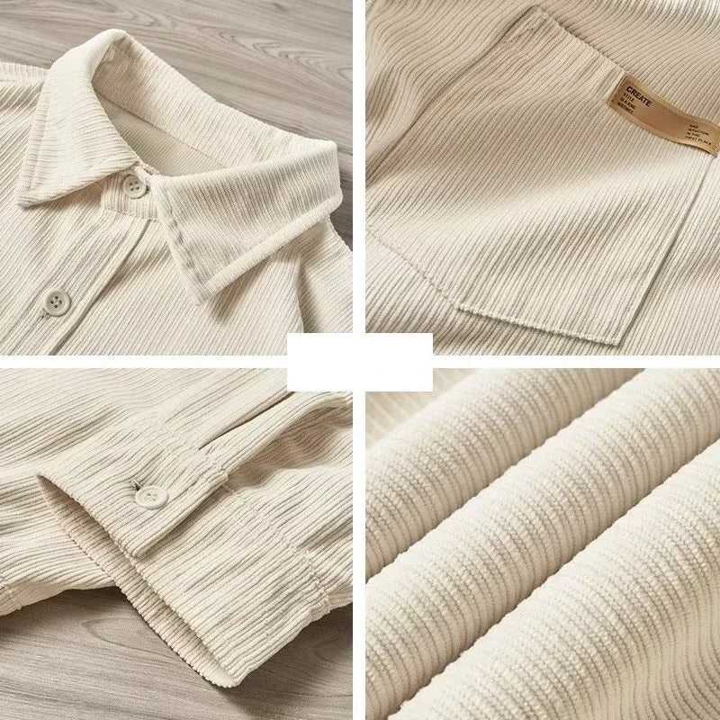 Loose Fit Corduroy Cargo Shirt Men | Vintage Streetwear Overshirt-HighTouch