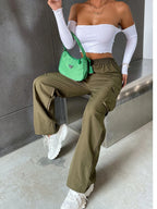 Women High Waist Baggy Cargo Jogger Pants Casual Loose Fit-HighTouch