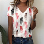 Vintage Floral 3D Print V‑Neck Tee – Oversized Harajuku Style-HighTouch