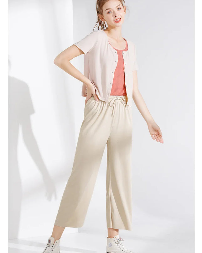 Summer Ice‑Silk Ankle‑Length Wide‑Leg Pants – Lightweight & Relaxed Fit