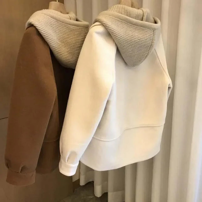 Plus Size Hooded Patchwork Coat