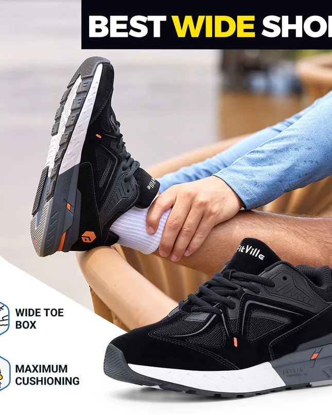 FitVille Men’s Walking Shoes – Extra Wide Lightweight Sneakers for Flat Feet