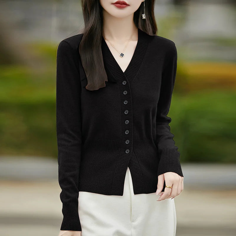Soft Knit V-Neck Cardigan Sweater for Women-HighTouch