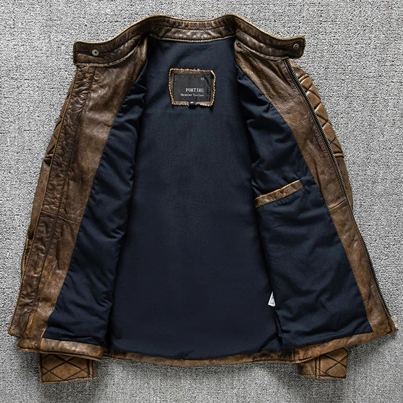 Vintage Yellow-Brown Cowhide Slim Fit Biker Jacket – Motorcycle Coat-HighTouch