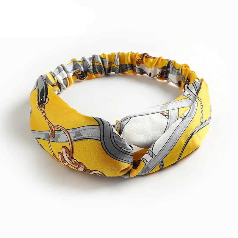 Vintage Boho Printed Cross Turban Headband – Wide Stretchy Fabric Band