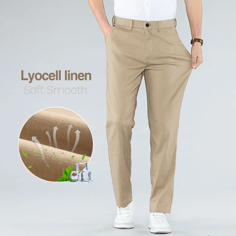 Ultra-Thin Breathable Cotton-Linen Straight Trousers-HighTouch