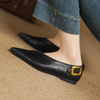 Cowhide Horsehair & Leather Women’s Pointed Toe Flats-HighTouch