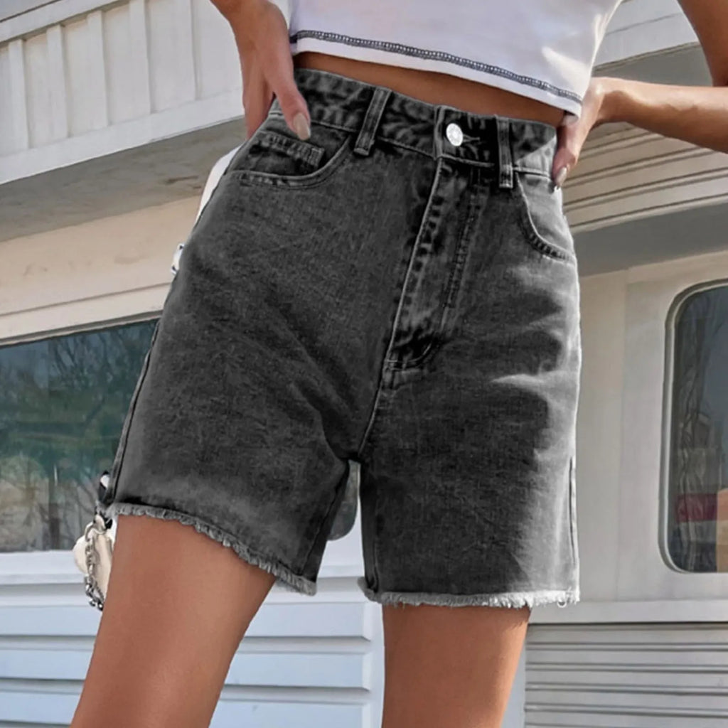 High‑Waist Baggy Half‑Length Denim Shorts – Lightweight-HighTouch