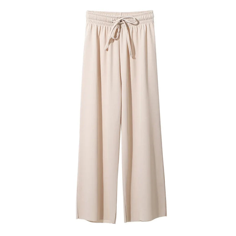 Summer Ice‑Silk Ankle‑Length Wide‑Leg Pants – Lightweight & Relaxed Fit-HighTouch