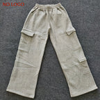Low‑Waisted Wide‑Leg Cargo Sweatpants for Women-HighTouch