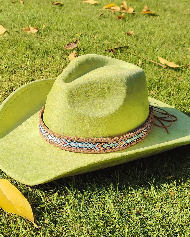 Suede Wide-Brim Western Cowboy Fedora Adjustable Fit