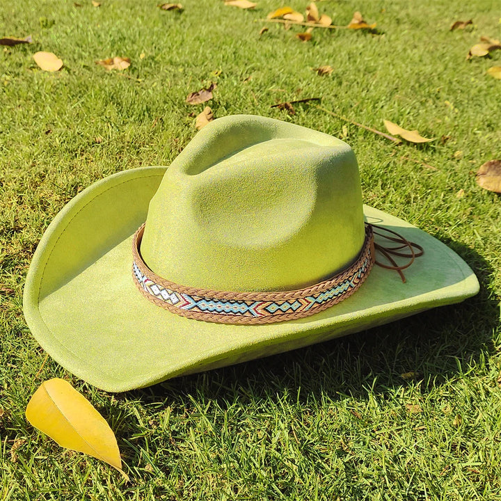 Suede Wide-Brim Western Cowboy Fedora Adjustable Fit-HighTouch