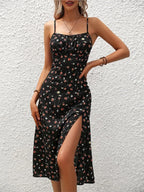 Polka-Dot Spaghetti Strap Midi Dress-HighTouch
