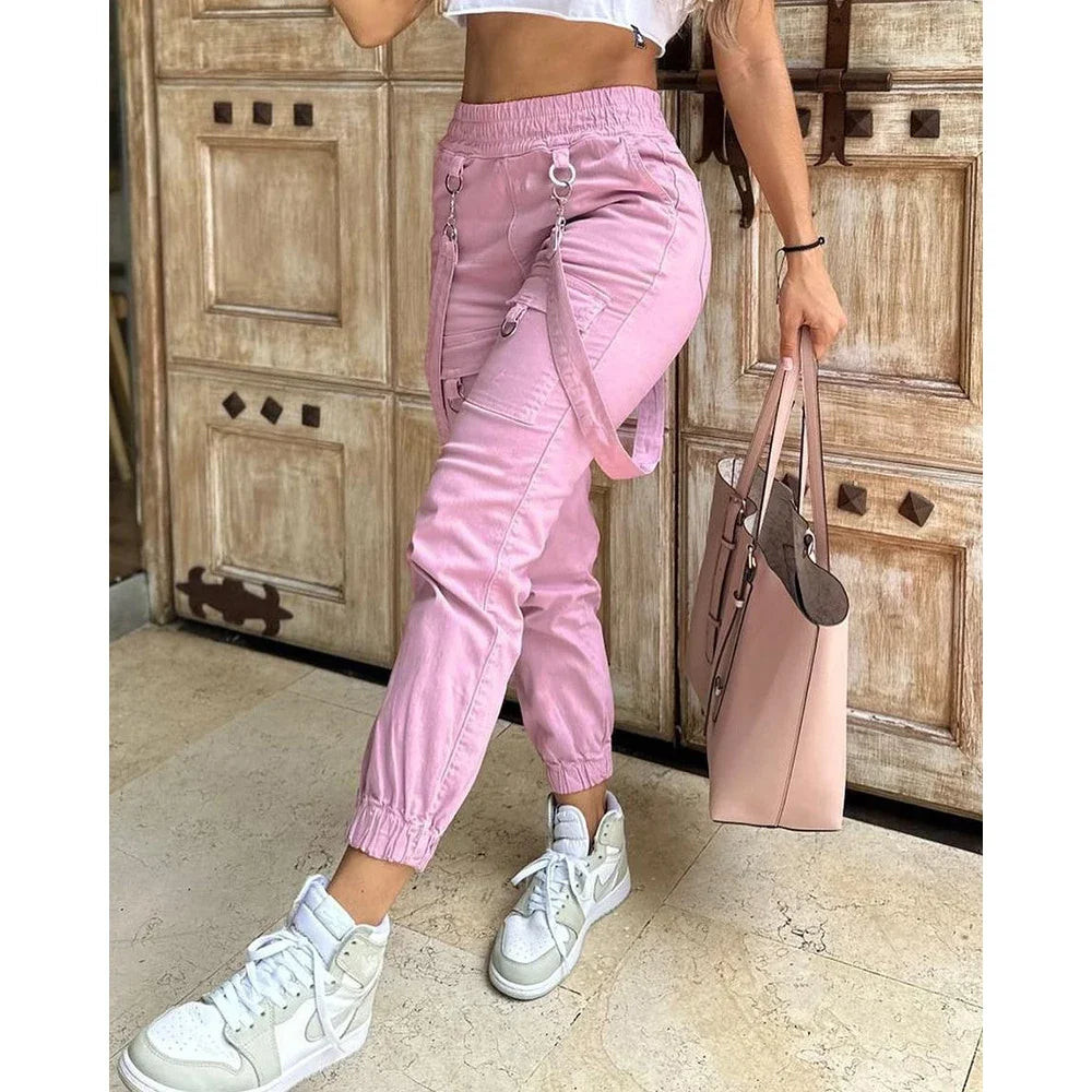 Women’s High-Waist Street Cargo Pants – Loose Wide-Leg Trousers with Pockets